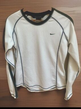 Nike Sphere White Textured Black Trim Logo Athletic Workout Top Sz Small